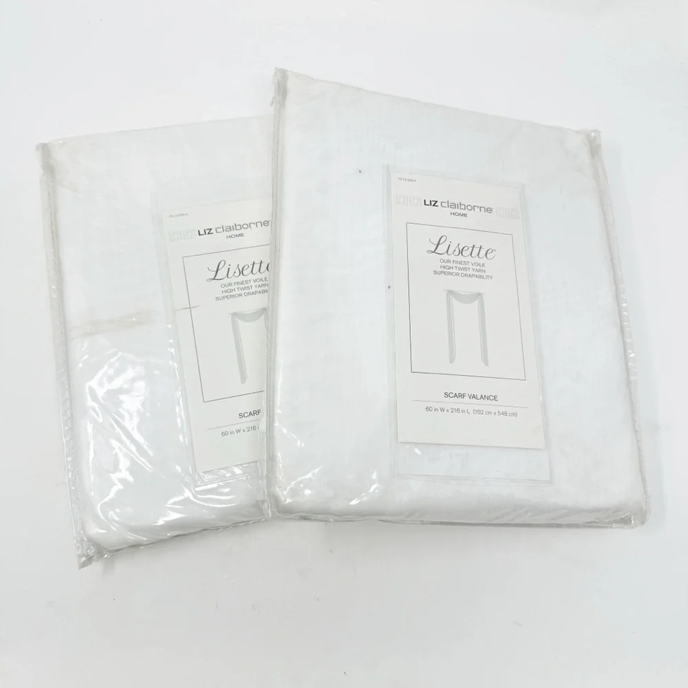 Liz Claiborne Lisette Scarf Valance Bright White 60x216 Sheer Window Curtain